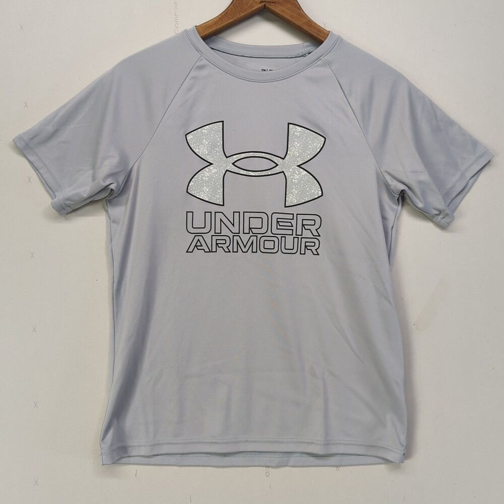 Boys Under Armour Lot of 3 Medium 10/12 Long Short Sleeve Shirt Shorts Blue Gray - Picture 9 of 16